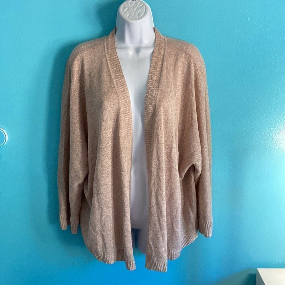 Nic & Zoe Womans Size 2X Gold / Tan Cardigan Sparkle Linen Blend Open Front